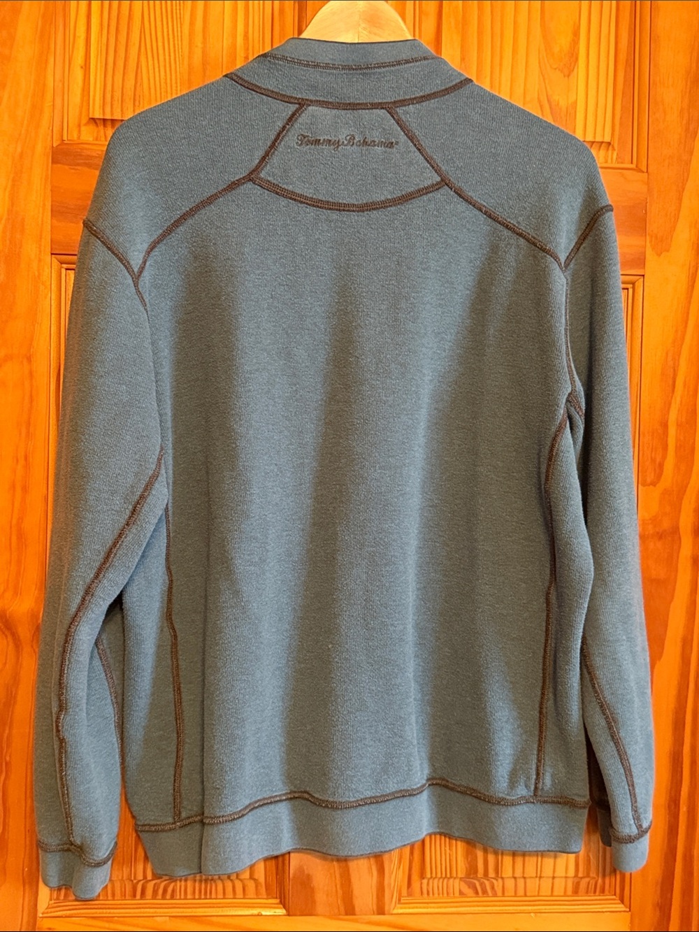 Tommy Bahama Men's Reversible Charcoal/Blue Half-Zip Pullover Sweater - Picture 4 of 5
